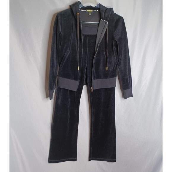 Juicy Couture Black Label Tracksuit Set Womens Large Black Velour Juicy - Picture 2 of 16